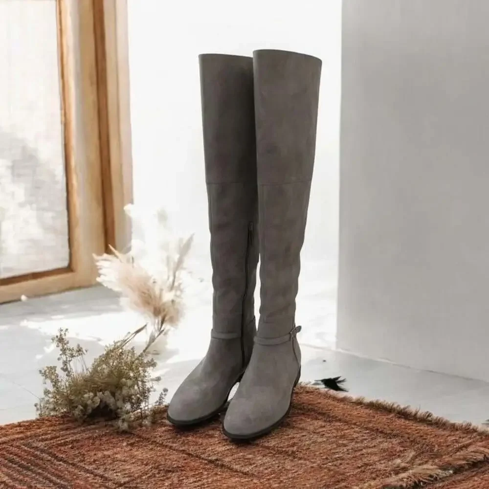 Cole Haan Gray Suede Over Knee Riding Boots Women Zipper Buckle Size 7.5